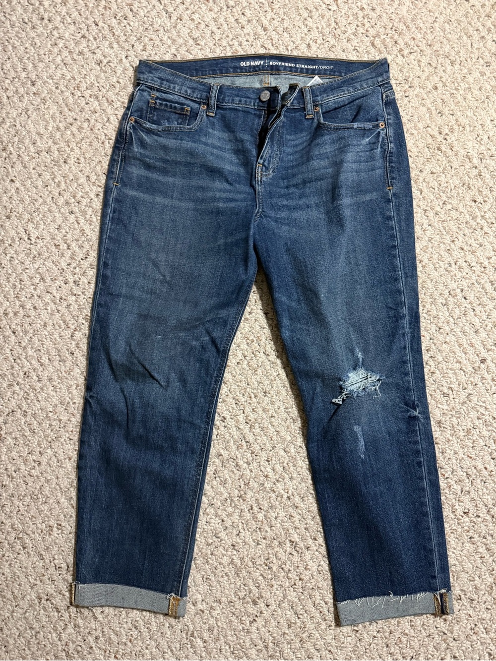 Old Navy Women's Dark Wash Boyfriend Jeans with Knee Distress